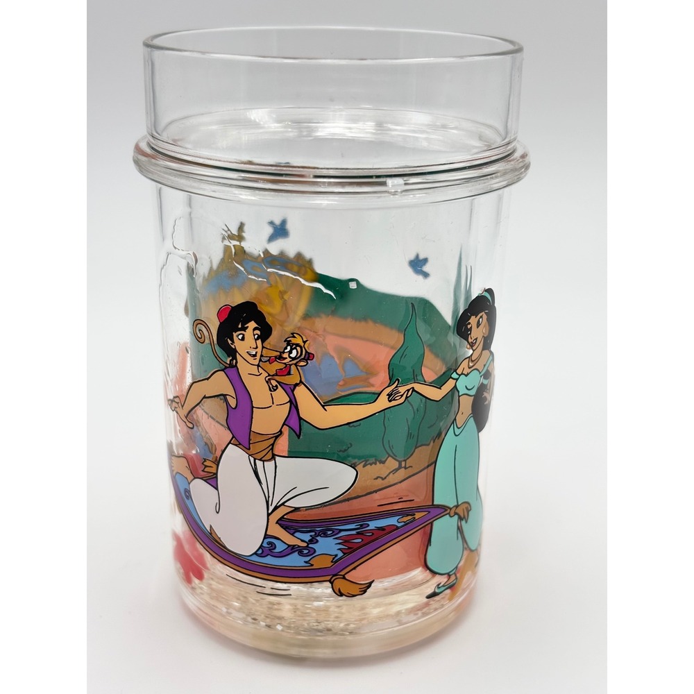 Vintage Disney Aladdin Acrylic Glitter Tumbler Jasmine Rajah Abu Plastic Cup